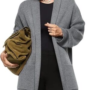 Tahari Gray Cardigan Open Front Knit Sweater Long Coat